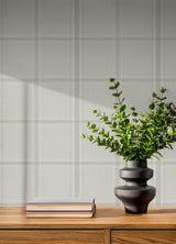 Auberge Taupe Embellished Windowpane Plaid Textured Non Woven Unpasted Washable Strippable Farmhouse Wallpaper by Chesapeake - 4192-27608