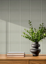 Auberge Sage by Chesapeake Plaid and Stripe Farmhouse Plaid Textured Non Woven Unpasted Strippable Wallpaper Roll - 4192-27609
