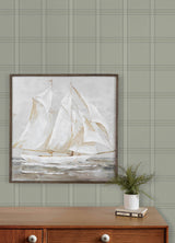 Auberge Sage by Chesapeake Plaid and Stripe Farmhouse Plaid Textured Non Woven Unpasted Strippable Wallpaper Roll - 4192-27609