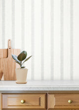 Mandevilla Light Blue and White Vine Stripe Textured Non Woven Unpasted Wallpaper by Chesapeake Plaid and Stripe Collection - 4192-27690