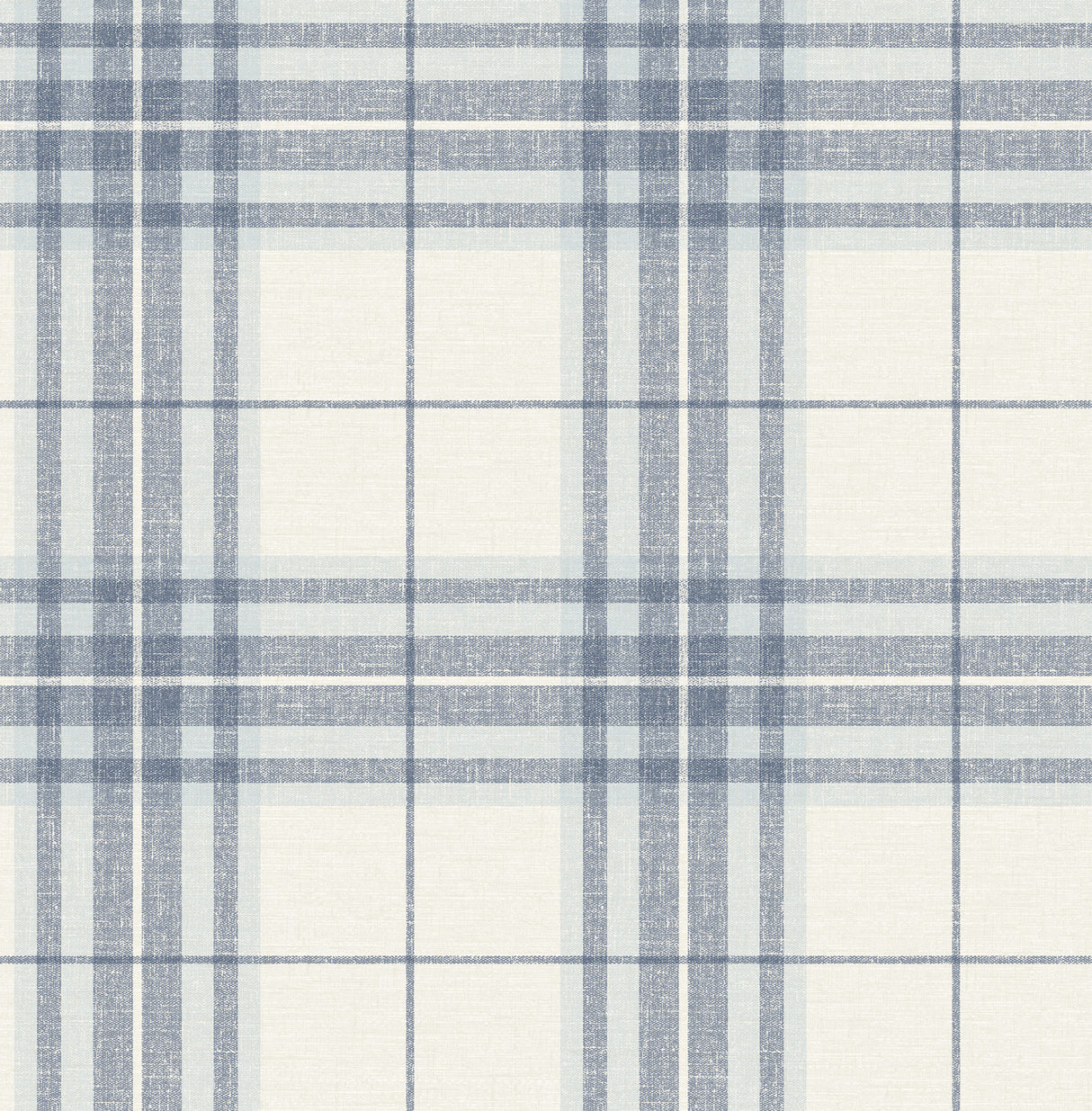 Cabin Check Blue Plaid Wallpaper by Chesapeake - Farmhouse Textured Non Woven Plaid Pattern in Blue and Cream