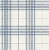 Cabin Check Blue Plaid Wallpaper by Chesapeake - Farmhouse Textured Non Woven Plaid Pattern in Blue and Cream
