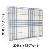 Cabin Check Blue Plaid Wallpaper by Chesapeake - Farmhouse Textured Non Woven Unpasted Strippable Wallpaper Roll - Plaid & Stripe 4192-27692