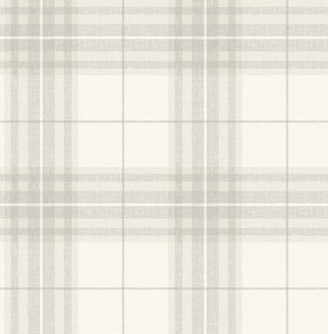 Cabin Check Grey Plaid Wallpaper by Chesapeake - SKU 4192-27693, a textured non woven plaid design in grey, beige and white