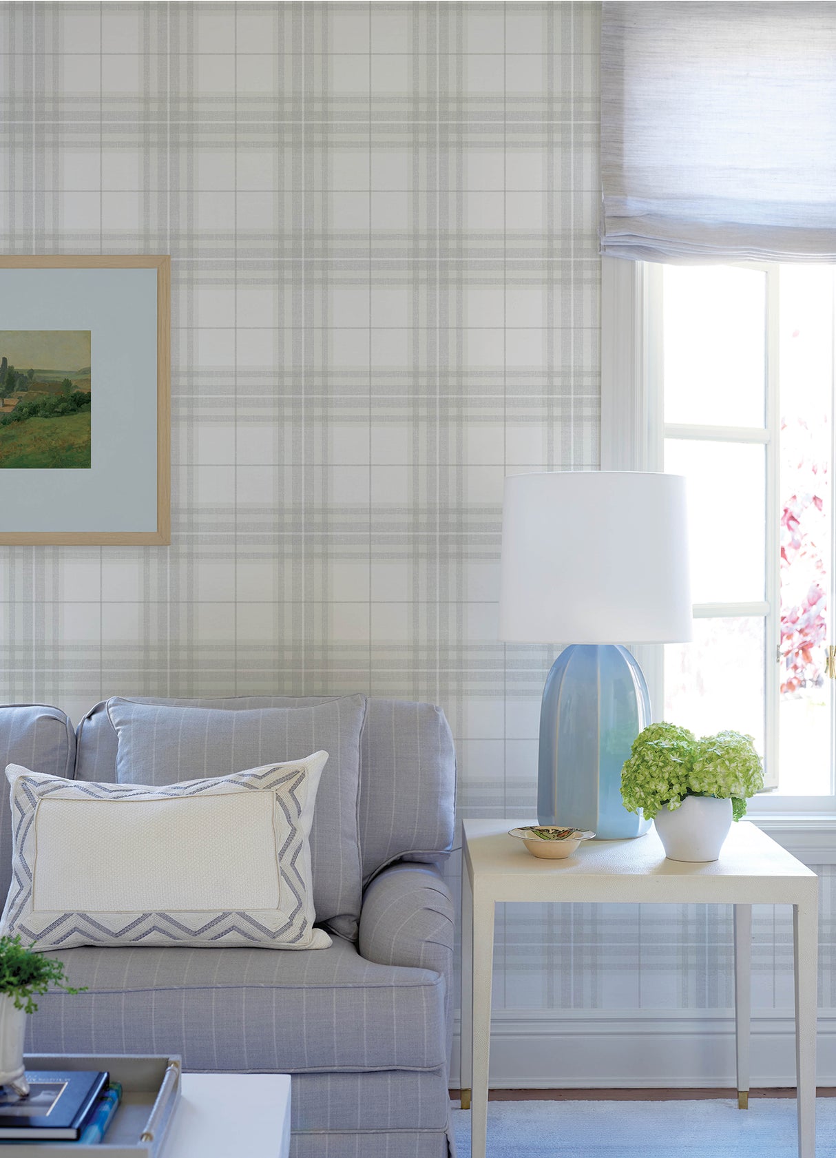 Cabin Check Grey Plaid by Chesapeake Farmhouse Textured Non Woven Wallpaper - Chesapeake 4192-27693