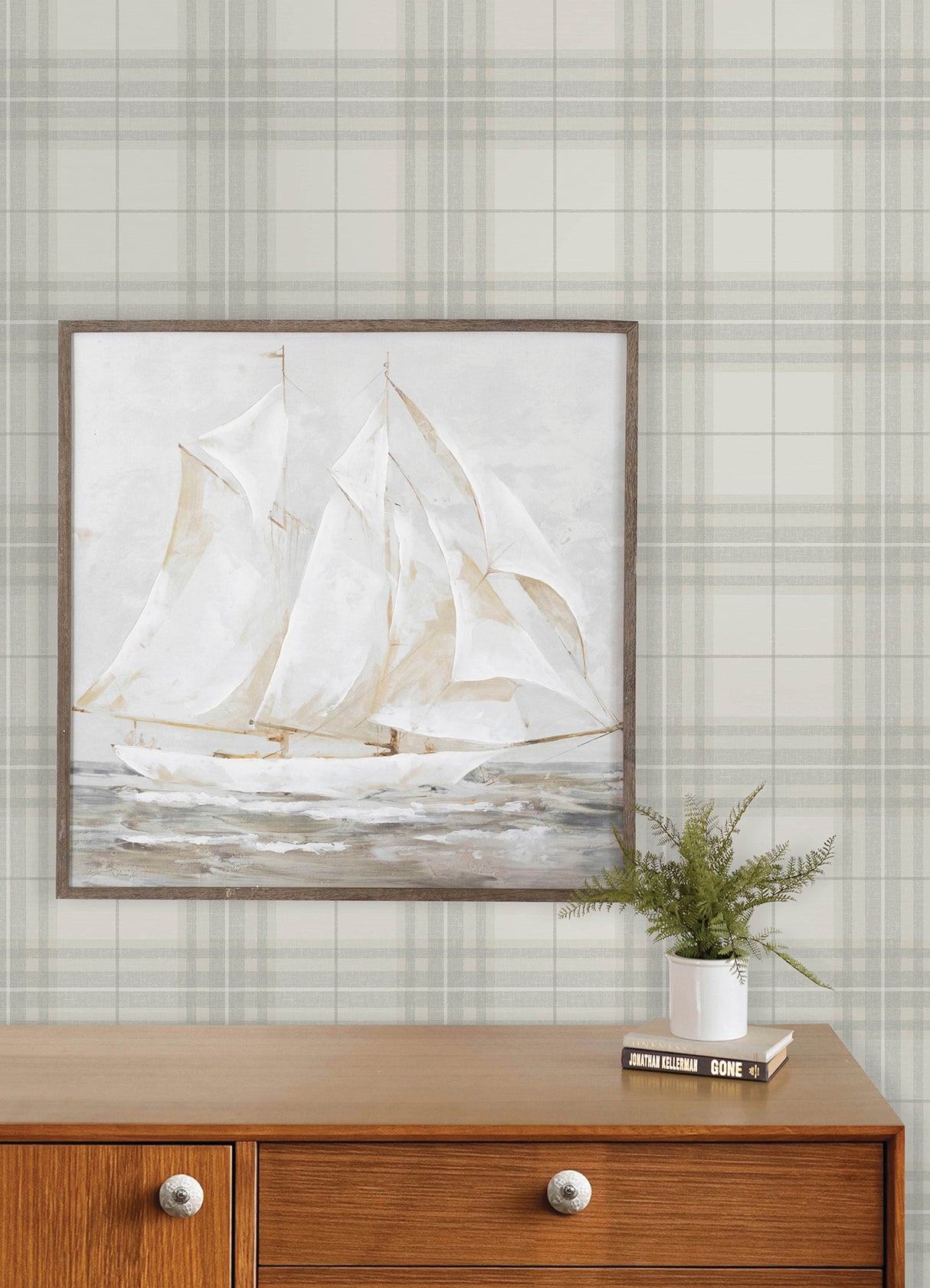 Cabin Check Grey Plaid by Chesapeake Farmhouse Textured Non Woven Wallpaper - Chesapeake 4192-27693