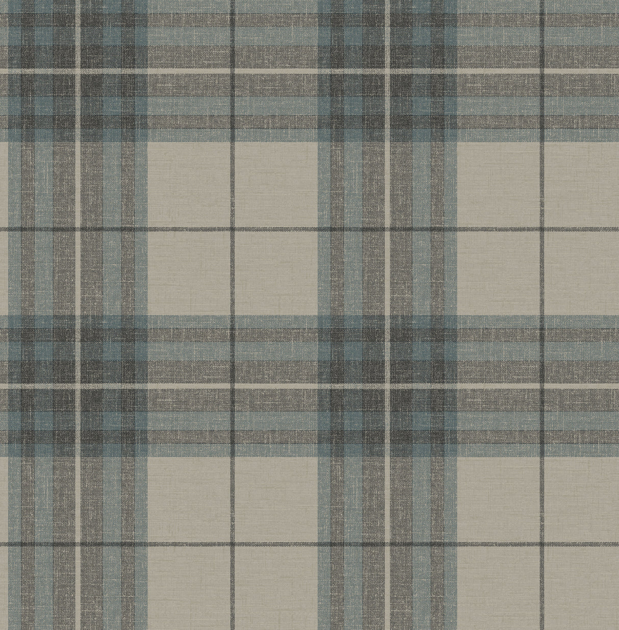 Cabin Check Teal Plaid Wallpaper by Chesapeake - SKU 4192-27695, textured non woven plaid pattern in teal, charcoal, and taupe