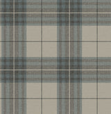 Cabin Check Teal Plaid Wallpaper by Chesapeake - SKU 4192-27695, textured non woven plaid pattern in teal, charcoal, and taupe