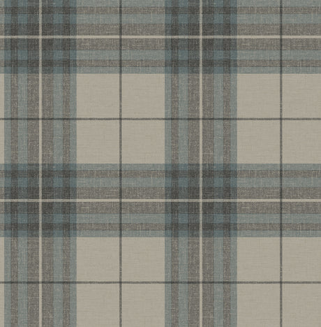 Cabin Check Teal Plaid Wallpaper by Chesapeake - SKU 4192-27695, textured non woven plaid pattern in teal, charcoal, and taupe