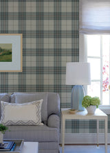 Cabin Check Teal Plaid by Chesapeake Farmhouse Textured Non Woven Wallpaper - Chesapeake 4192-27695