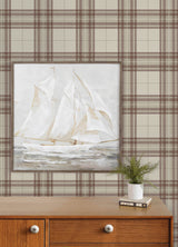 Cabin Check Rust by Chesapeake Plaid and Stripe Collection Farmhouse Textured Rust Red Plaid Non Woven Unpasted Wallpaper - 4192-27696