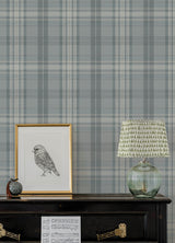 Austin Slate by Chesapeake Farmhouse Plaid and Stripe Collection Non Woven Hybrid Unpasted Washable Traditional Plaid Wallpaper - 4192-330214