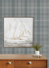 Austin Slate by Chesapeake Farmhouse Plaid and Stripe Collection Non Woven Hybrid Unpasted Washable Traditional Plaid Wallpaper - 4192-330214