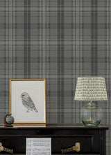 Austin Charcoal by Chesapeake Farmhouse Traditional Plaid Non Woven Hybrid Unpasted Sidewall Wallpaper Roll 20.5 in x 33 ft - 4192-330215