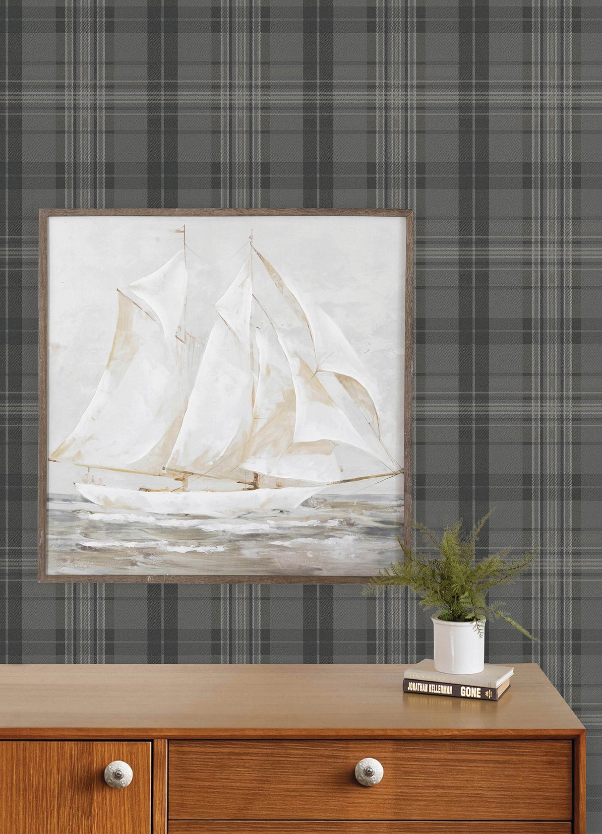 Austin Charcoal by Chesapeake Farmhouse Traditional Plaid Non Woven Hybrid Unpasted Sidewall Wallpaper Roll 20.5 in x 33 ft - 4192-330215