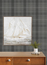 Austin Charcoal by Chesapeake Farmhouse Traditional Plaid Non Woven Hybrid Unpasted Sidewall Wallpaper Roll 20.5 in x 33 ft - 4192-330215