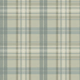 Austin Sage Plaid Wallpaper - close-up of sage, moss, teal, cream, and white plaid pattern with diagonal twill detailing by Chesapeake