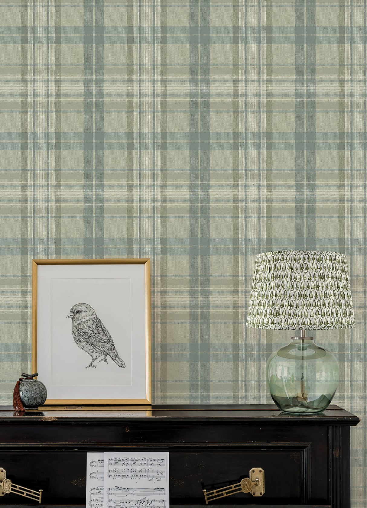 Austin Sage Plaid Wallpaper in Sage, Moss, and Teal by Chesapeake - 4192-330217