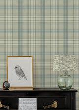 Austin Sage Plaid Wallpaper in Sage, Moss, and Teal by Chesapeake - 4192-330217