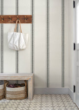 Linette Black Fabric Stripe Wallpaper by Chesapeake - Prepasted Non Woven Hybrid Country Style Roll, 20.5-in x 33-ft - 4192-70066