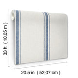 Linette Blue Fabric Stripe Wallpaper by Chesapeake Prepasted Washable Strippable Non Woven Hybrid Country Stripe Wallpaper - 4192-70067