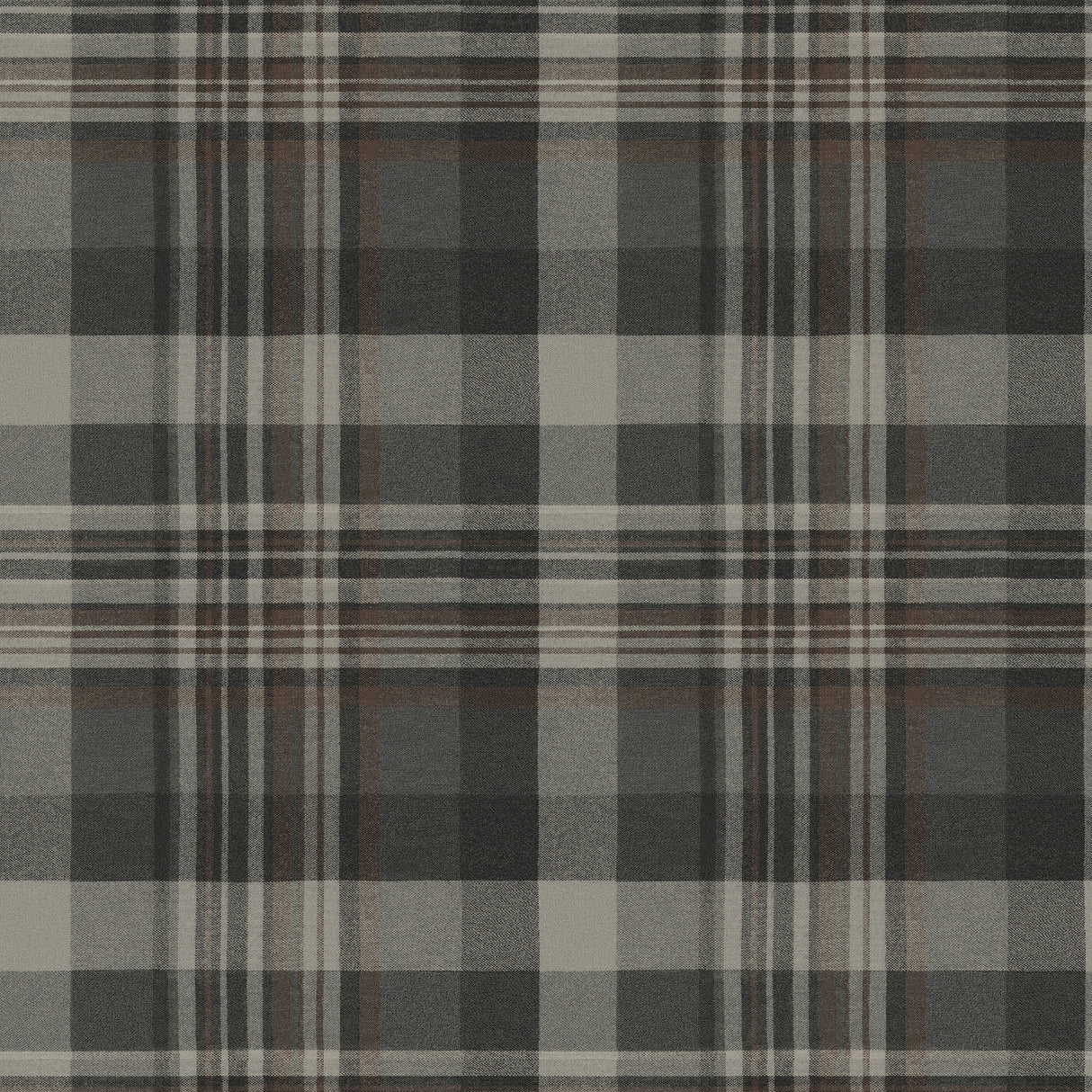Dutton Plaid Charcoal Flannel Wallpaper by Chesapeake - Traditional Plaid Pattern in Charcoal, Grey, and Rust