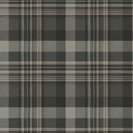 Dutton Plaid Charcoal Flannel Wallpaper by Chesapeake - Traditional Plaid Pattern in Charcoal, Grey, and Rust