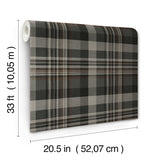 Dutton Plaid Charcoal Flannel by Chesapeake Prepasted Easy Walls Traditional Plaid Flannel Textured Washable Wallpaper - Chesapeake 4192-72632