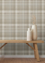 Dutton Plaid Light Brown Flannel Wallpaper by Chesapeake Traditional Plaid Stripe - Chesapeake 4192-72633