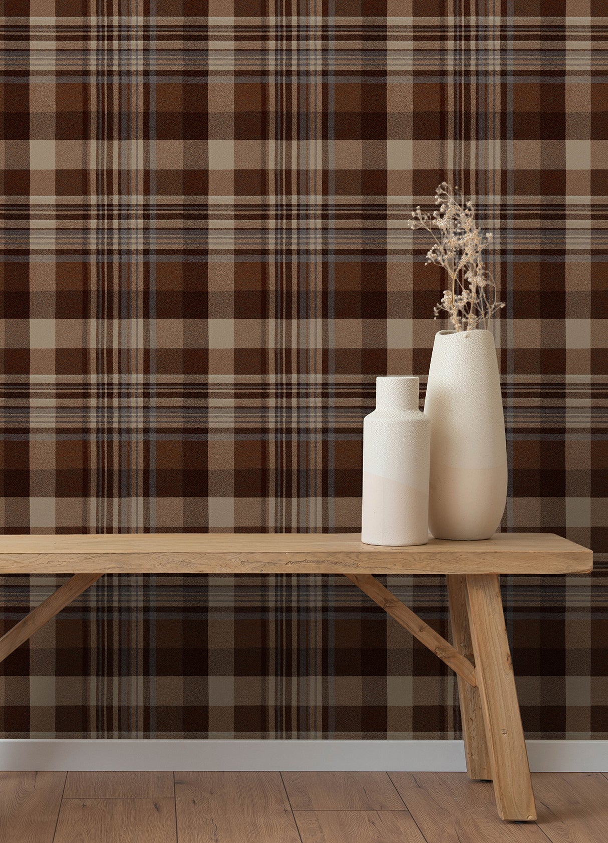 Dutton Plaid Rust Flannel Wallpaper Brown and Rust Plaid by Chesapeake Traditional Prepasted Easy Walls Wallpaper - 4192-72636