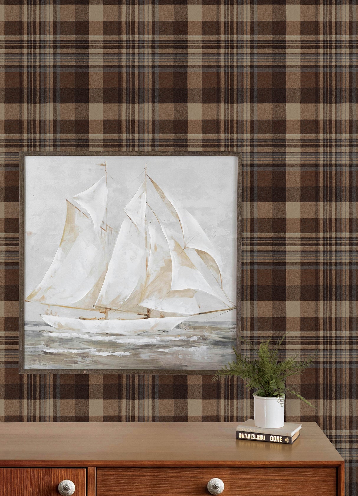 Dutton Plaid Rust Flannel Wallpaper Brown and Rust Plaid by Chesapeake Traditional Prepasted Easy Walls Wallpaper - 4192-72636