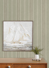 Calvados Moss Linen Stripe Wallpaper by Chesapeake Prepasted Easy Walls Farmhouse Stripe Pattern Plaid & Stripe Collection - 4192-83121