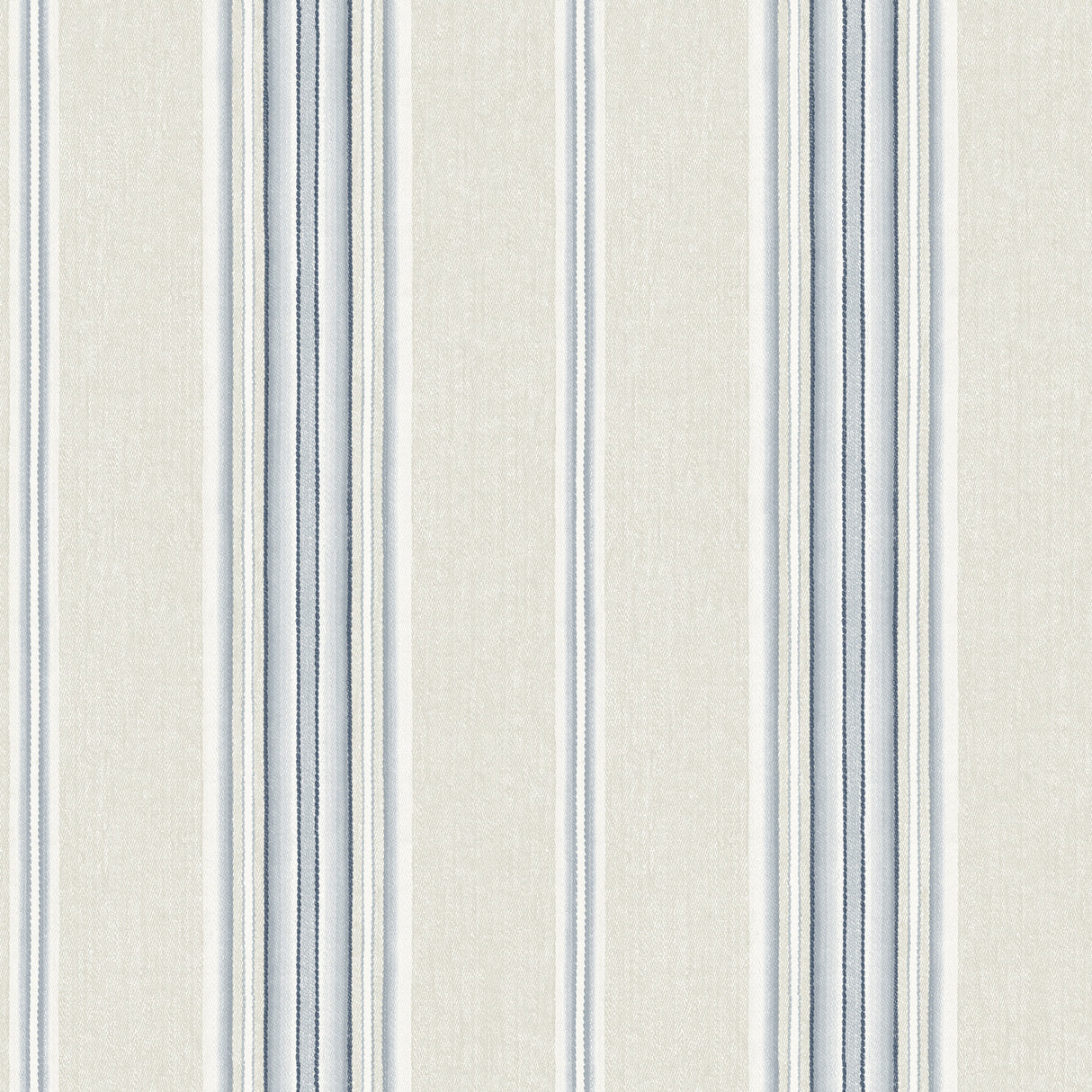 Calvados Blue Linen Stripe Wallpaper by Chesapeake - SKU 4192-83123, classic vertical stripe pattern in navy, light blue, and white on a light grey linen-textured background