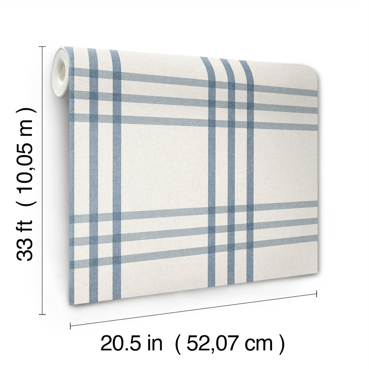 Fletcher Blue Plaid Wallpaper by Chesapeake Farmhouse Windowpane Plaid Prepasted Non Woven Hybrid 20.5 In x 33 Ft - 4192-83402