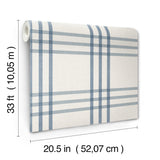 Fletcher Blue Plaid Wallpaper by Chesapeake Farmhouse Windowpane Plaid Prepasted Non Woven Hybrid 20.5 In x 33 Ft - 4192-83402