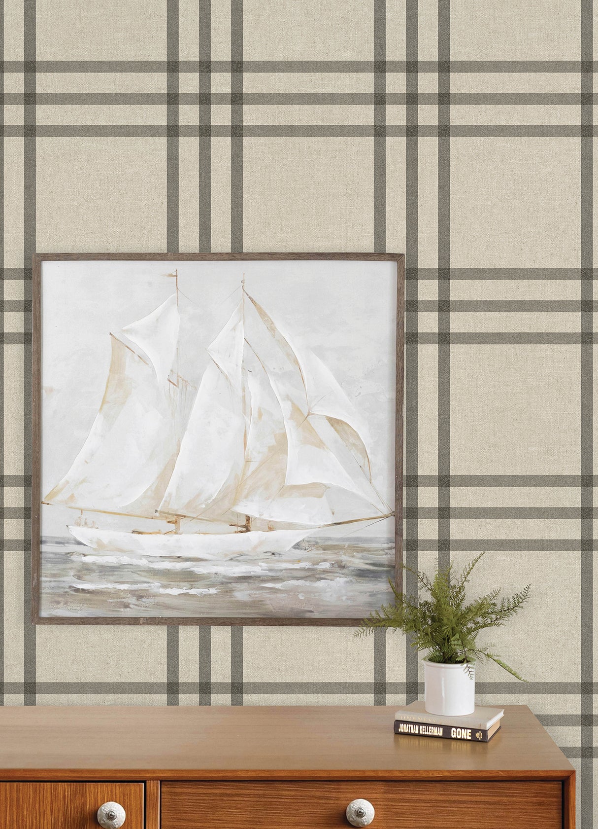 Fletcher Black by Chesapeake Farmhouse Windowpane Plaid Prepasted Easy Walls Non Woven Hybrid Washable Strippable Wallpaper - 4192-83403