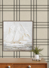 Fletcher Black by Chesapeake Farmhouse Windowpane Plaid Prepasted Easy Walls Non Woven Hybrid Washable Strippable Wallpaper - 4192-83403