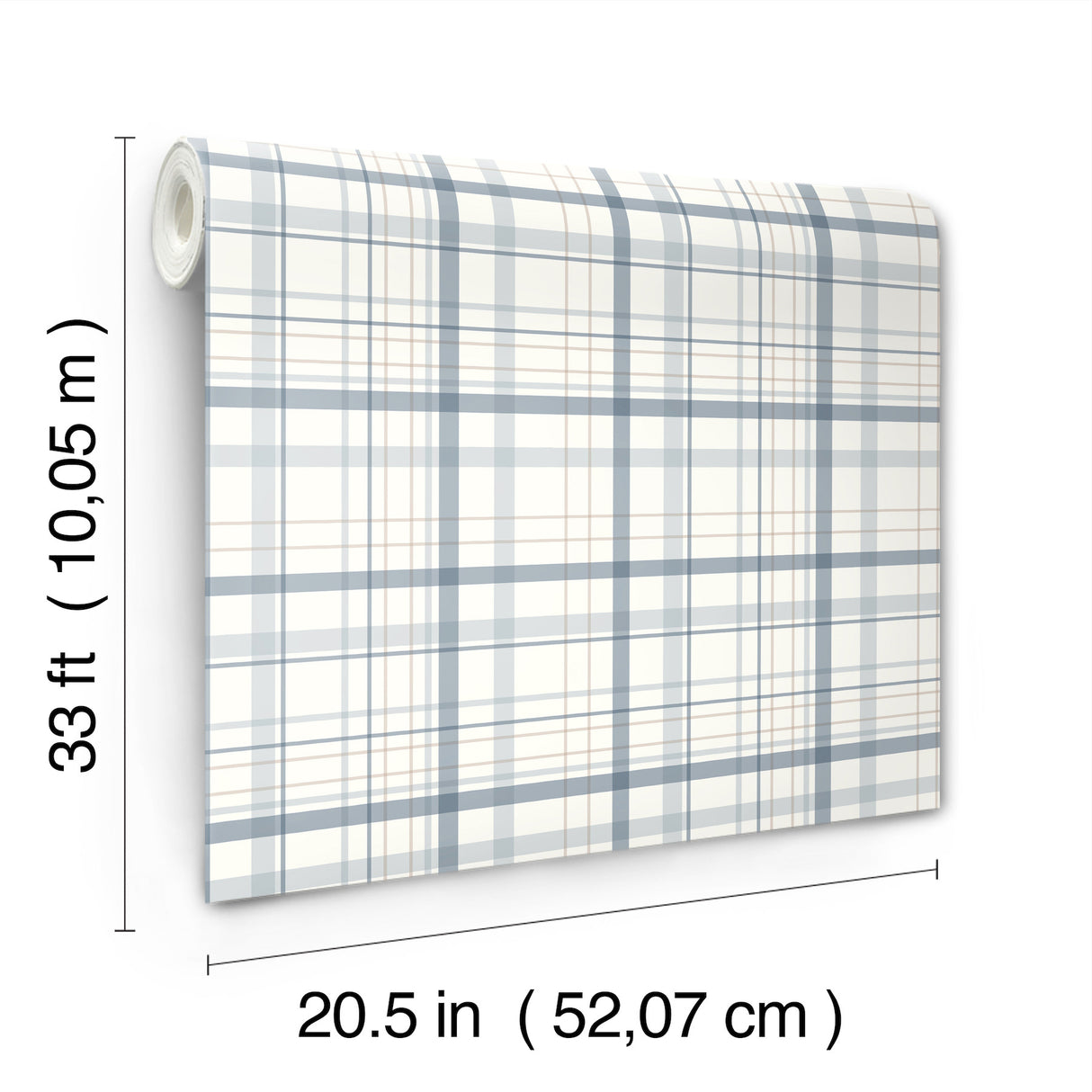 Burgess Blue Plaid Farmhouse Prepasted Non-Woven Hybrid Straight Match Washable Strippable Wallpaper by Chesapeake - 4192-83406
