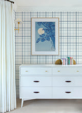 Burgess Blue Plaid Farmhouse Prepasted Non-Woven Hybrid Straight Match Washable Strippable Wallpaper by Chesapeake - 4192-83406