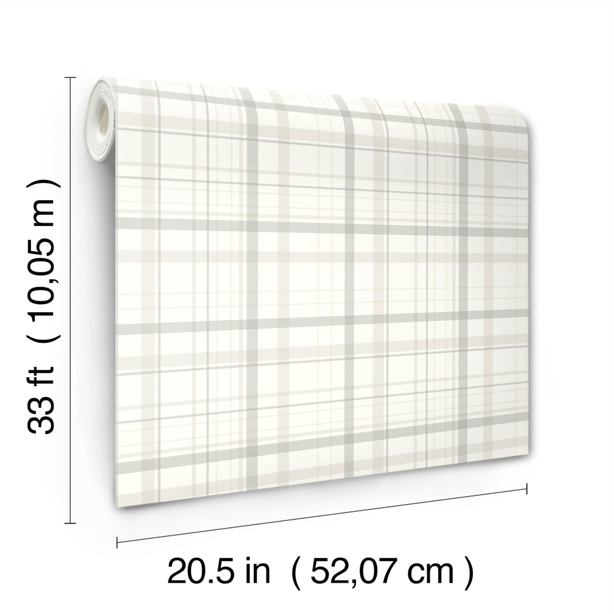 Burgess Light Grey Plaid by Chesapeake Farmhouse Plaid and Stripe Prepasted Non Woven Hybrid Easy Walls Washable Wallpaper - 4192-83407