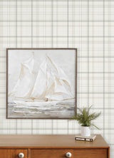 Burgess Light Grey Plaid by Chesapeake Farmhouse Plaid and Stripe Prepasted Non Woven Hybrid Easy Walls Washable Wallpaper - 4192-83407