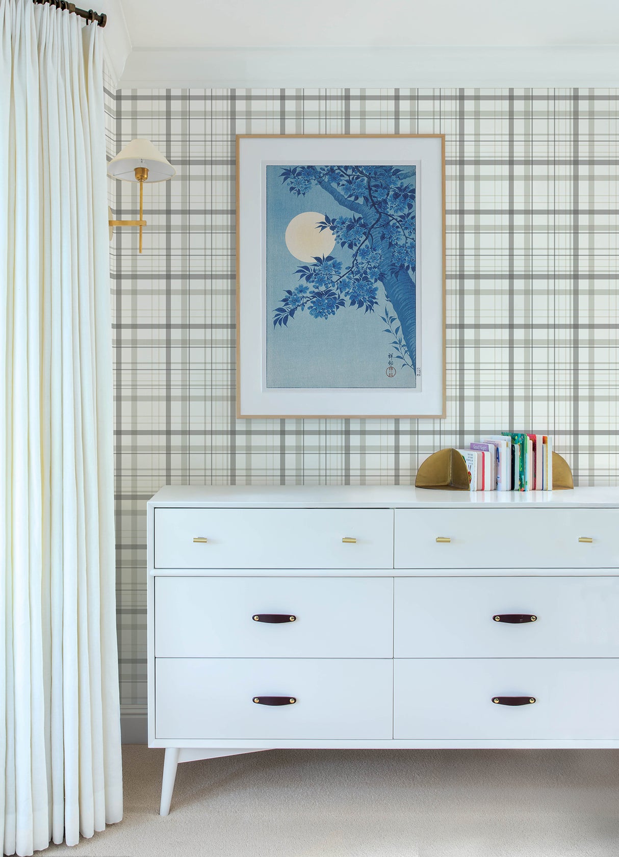 Burgess Charcoal Plaid by Chesapeake Prepasted Non-Woven Hybrid Farmhouse Plaid Wallpaper from the Plaid & Stripe Collection - 4192-83409