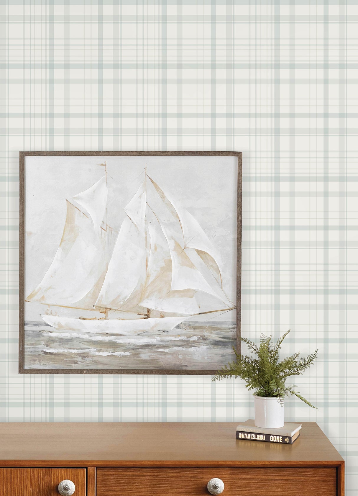 Burgess Light Blue Plaid by Chesapeake Farmhouse Prepasted Non Woven Hybrid Washable and Strippable Wallpaper Roll - 4192-83410