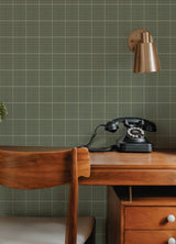 Prescott Dark Green Glen Check Houndstooth Prepasted Non Woven Hybrid Washable Strippable Wallpaper by Chesapeake Plaid & Stripe - 4192-83415
