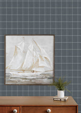 Prescott Navy Glen Check Houndstooth Wallpaper in Dark and Light Navy Blue Prepasted Easy Walls by Chesapeake Plaid and Stripe Collection - 4192-83416