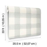 Thorpe Aqua and White Large Scale Buffalo Check Plaid by Chesapeake Farmhouse Americana Prepasted Non-Woven Hybrid Wallpaper Roll - 4192-83419