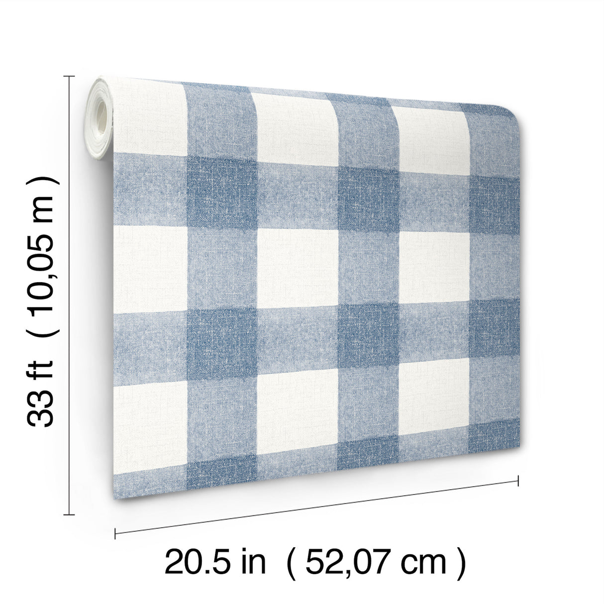 Thorpe Blue Plaid Wallpaper Blue and White by Chesapeake Farmhouse Buffalo Check Prepasted Non Woven Hybrid Wallpaper - 4192-83420