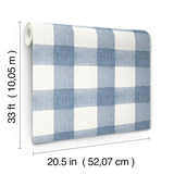 Thorpe Blue Plaid Wallpaper Blue and White by Chesapeake Farmhouse Buffalo Check Prepasted Non Woven Hybrid Wallpaper - 4192-83420