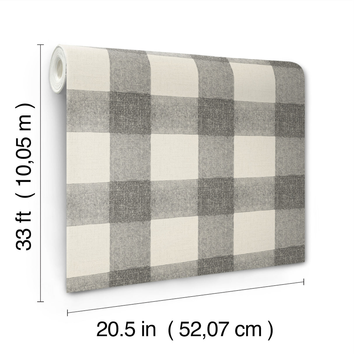Thorpe Charcoal by Chesapeake Large Scale Buffalo Check Plaid Farmhouse Prepasted Non-Woven Hybrid Wallpaper Plaid and Stripe Collection - 4192-83421
