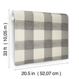 Thorpe Charcoal by Chesapeake Large Scale Buffalo Check Plaid Farmhouse Prepasted Non-Woven Hybrid Wallpaper Plaid and Stripe Collection - 4192-83421